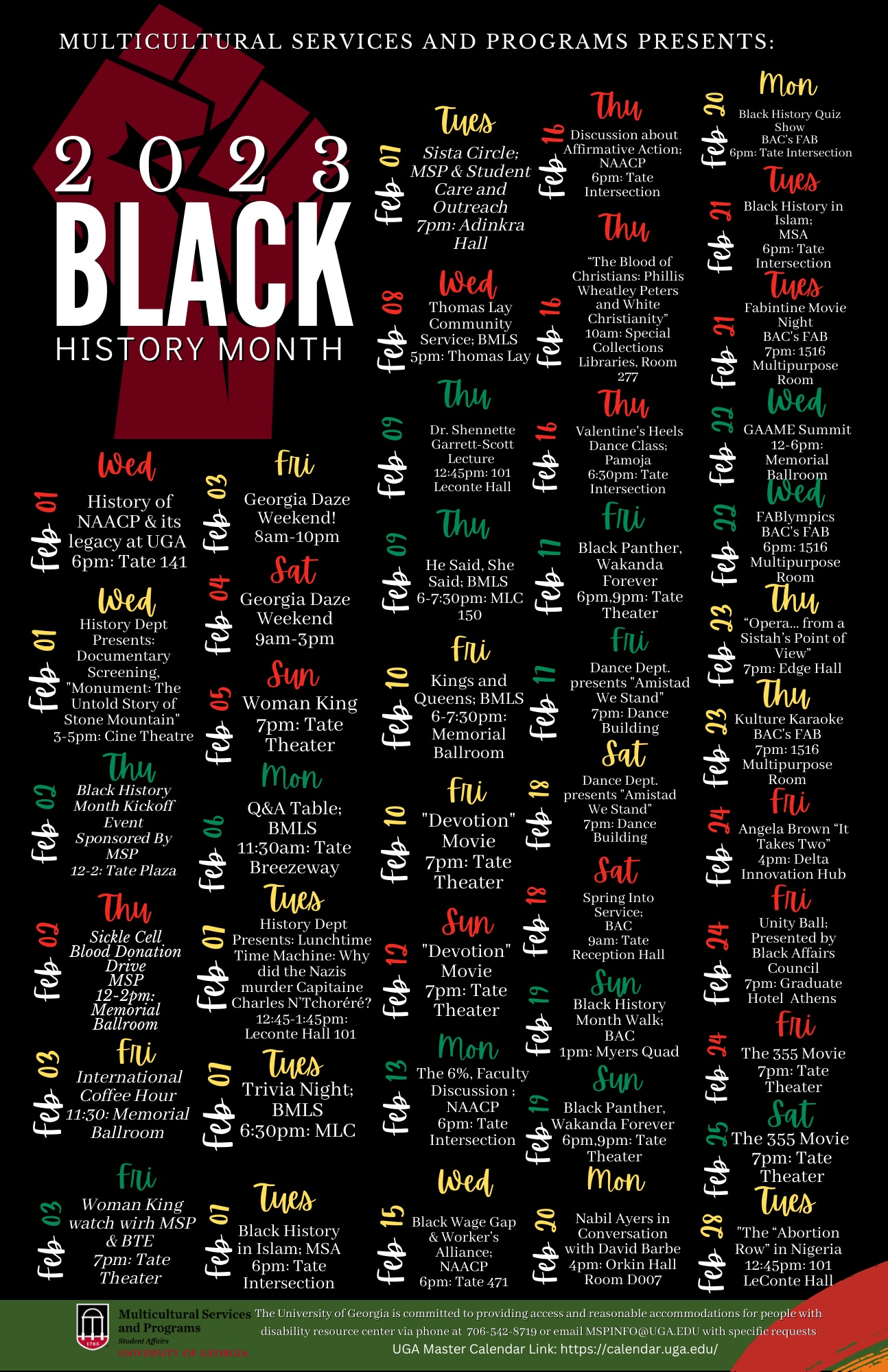 UGA Black History Month calendar
