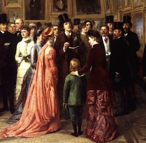 Painting of Victorians in a gallery - Detail