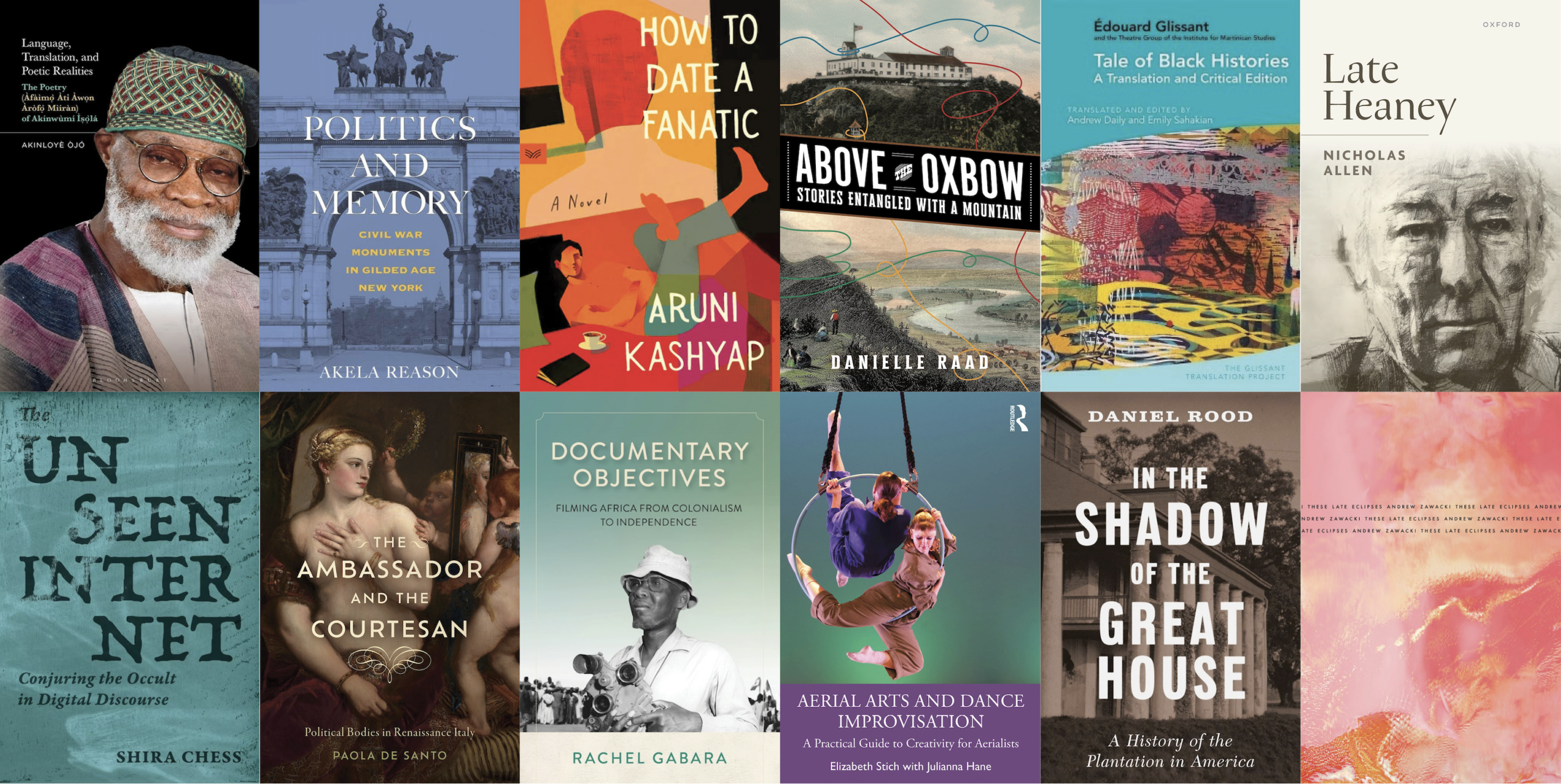Books collage 2026 A grid of twelve book covers, each displaying the books title and author, spanning topics from politics and memory to arts, documentary, and African history.